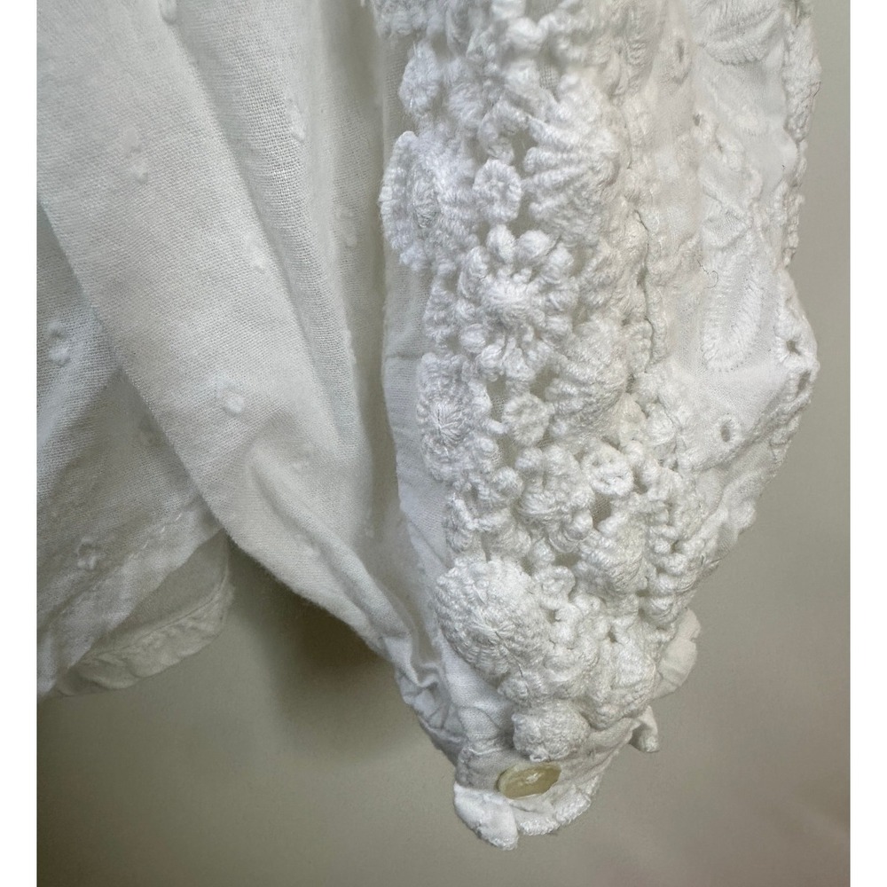 Sundance Embroidered Eyelet White Cotton Button Front Top Medium Intricat Floral - Picture 9 of 12